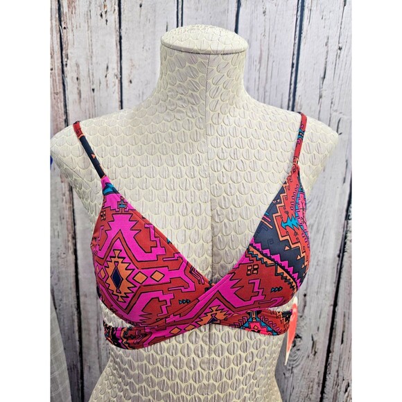 ALK Women's Small Billa Bong Wrap Style Tie Back Pink Bikini Top Swim Suit NEW - Picture 1 of 6
